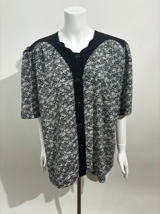 Monochrome Elegance 80s Floral Košulja HELM:VNTG