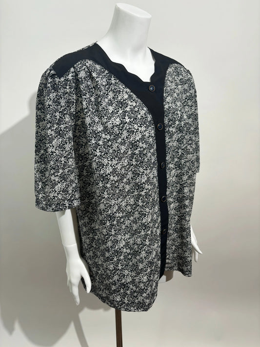 Monochrome Elegance 80s Floral Košulja HELM:VNTG