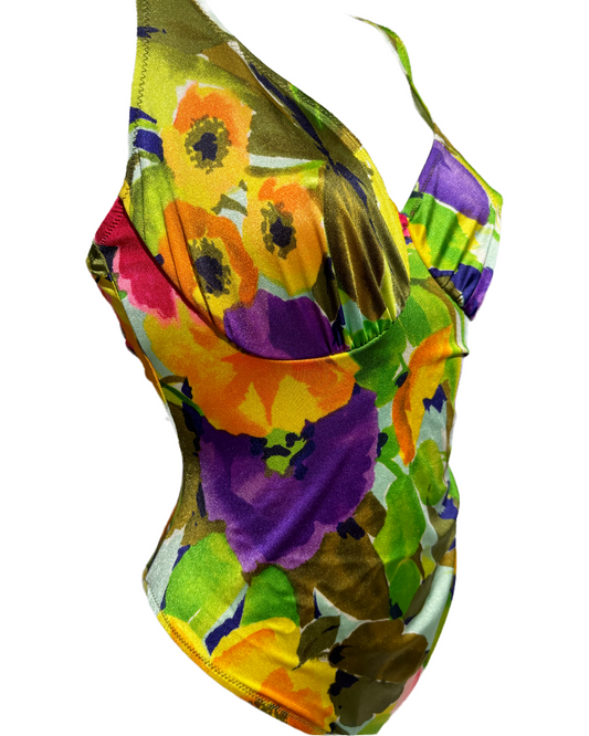 Vivid Abstract 80s Floral Jednodelni Kupaći HELM:VNTG