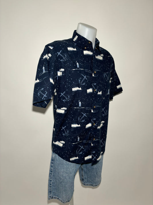 Nautical Compass 90s Hawaiian Košulja front side