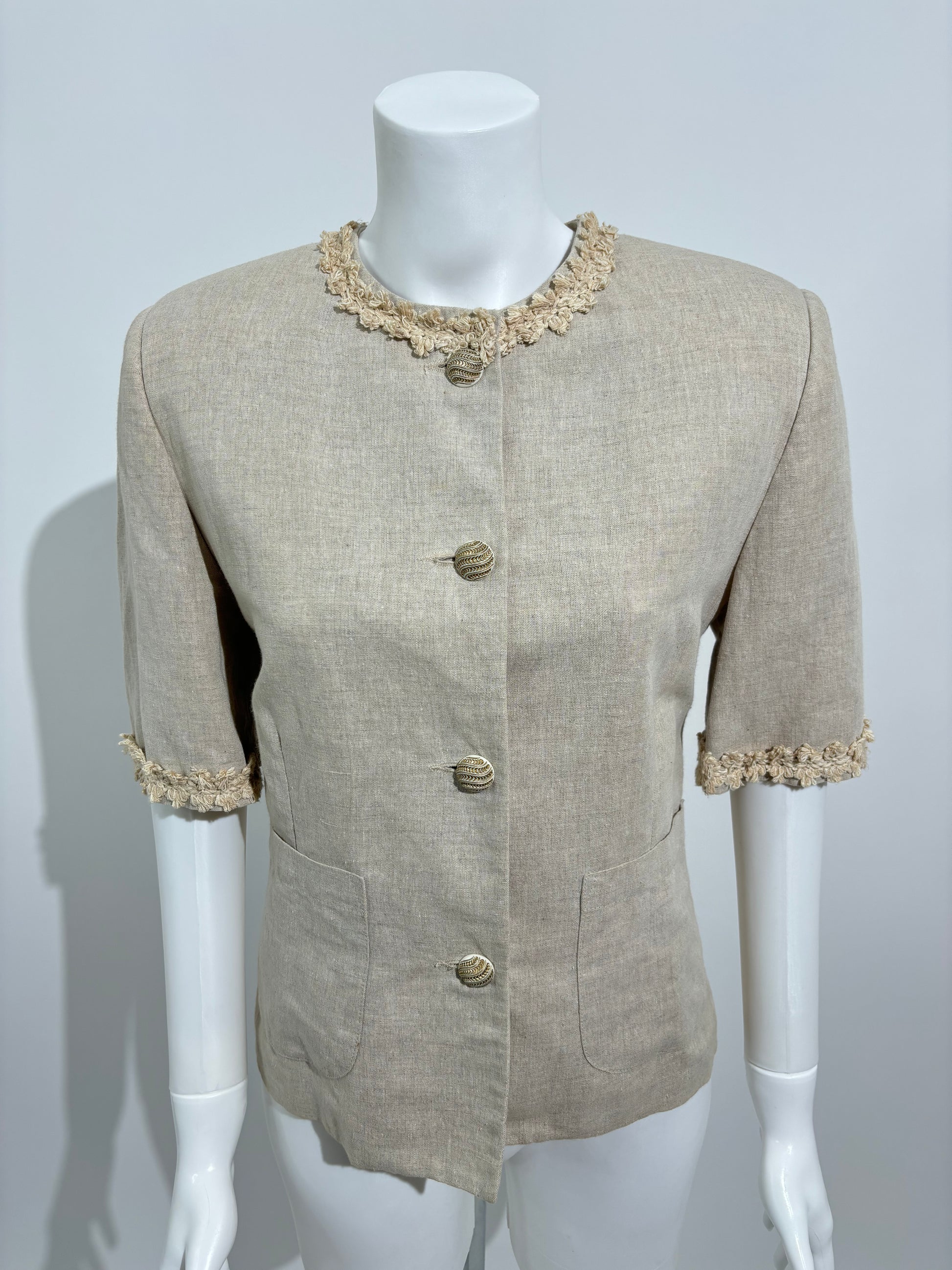 Rustic Elegance 80s Linen Blejzer HELM:VNTG