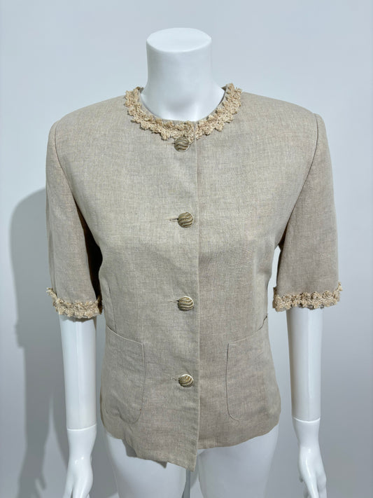 Rustic Elegance 80s Linen Blejzer HELM:VNTG