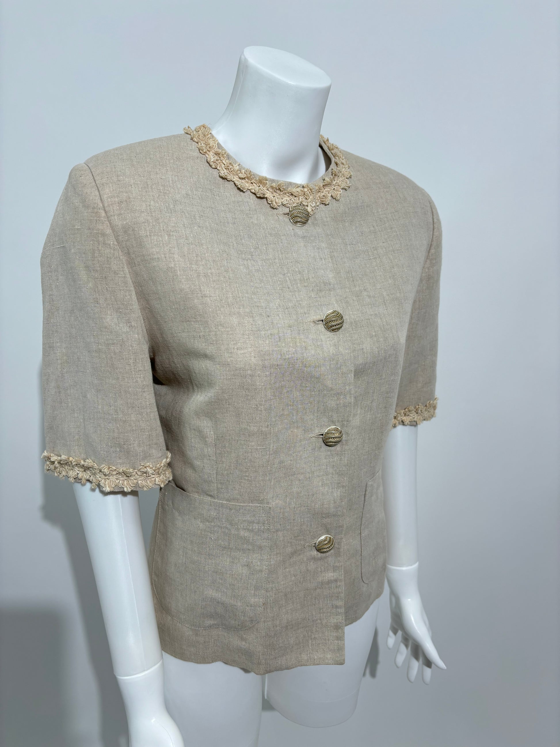 Rustic Elegance 80s Linen Blejzer HELM:VNTG