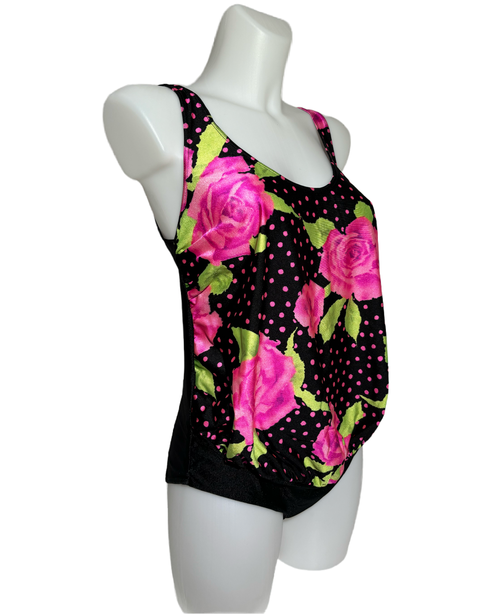 Retro Poka Dot Roses 90s Jednodelni Kupaći HELM:VNTG