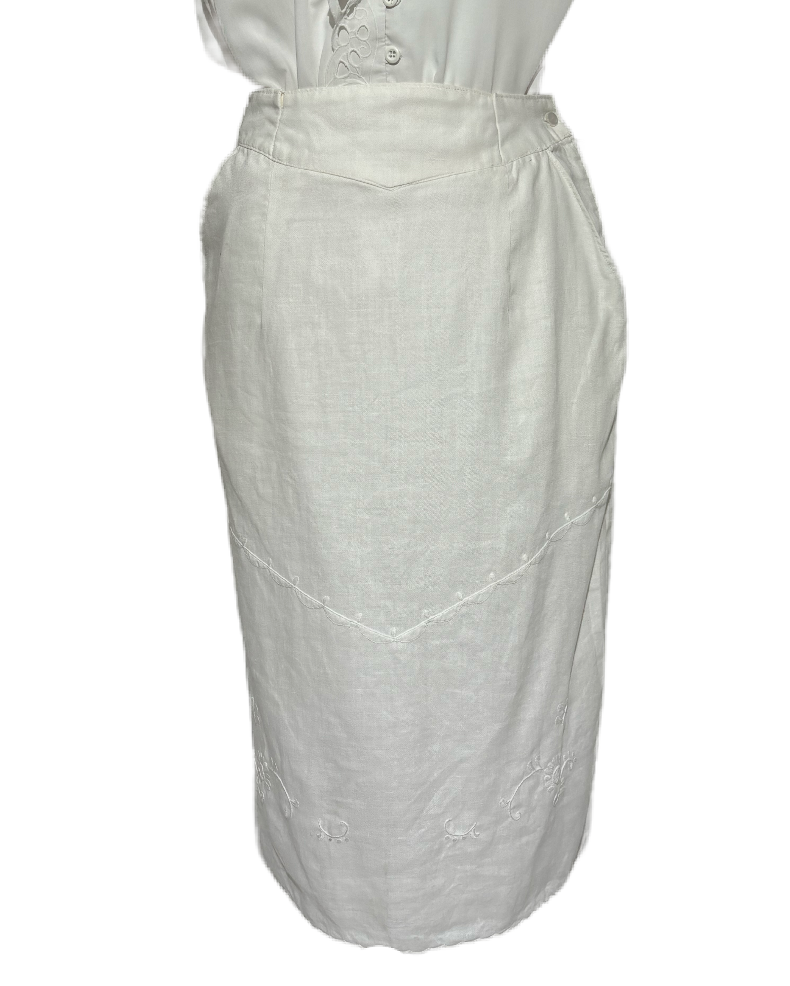 Ivory Elegance 80s Linen Suknja HELM:VNTG