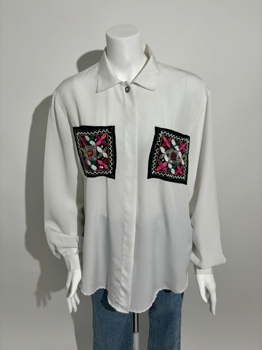 Embroidered Elegance 90s Casual Bluza HELM:VNTG