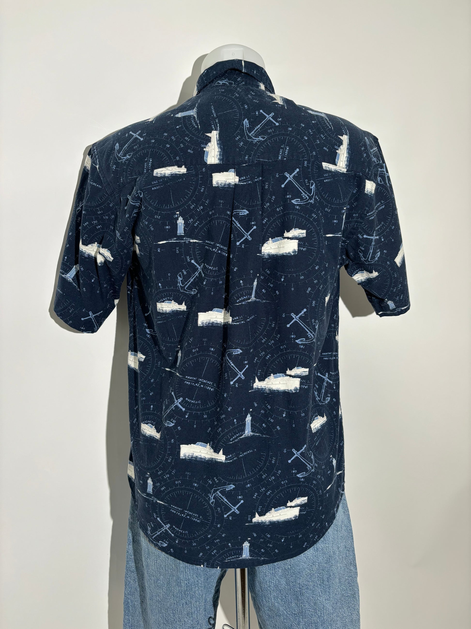 Nautical Compass 90s Hawaiian Košulja back side