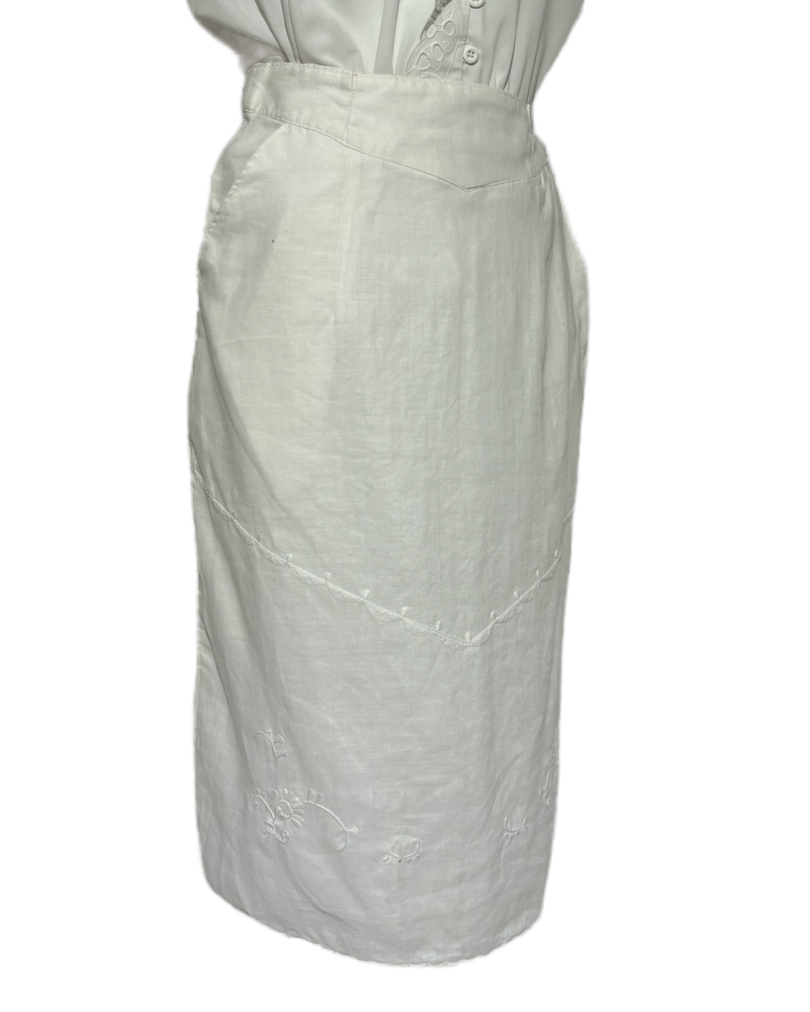 Ivory Elegance 80s Linen Suknja HELM:VNTG