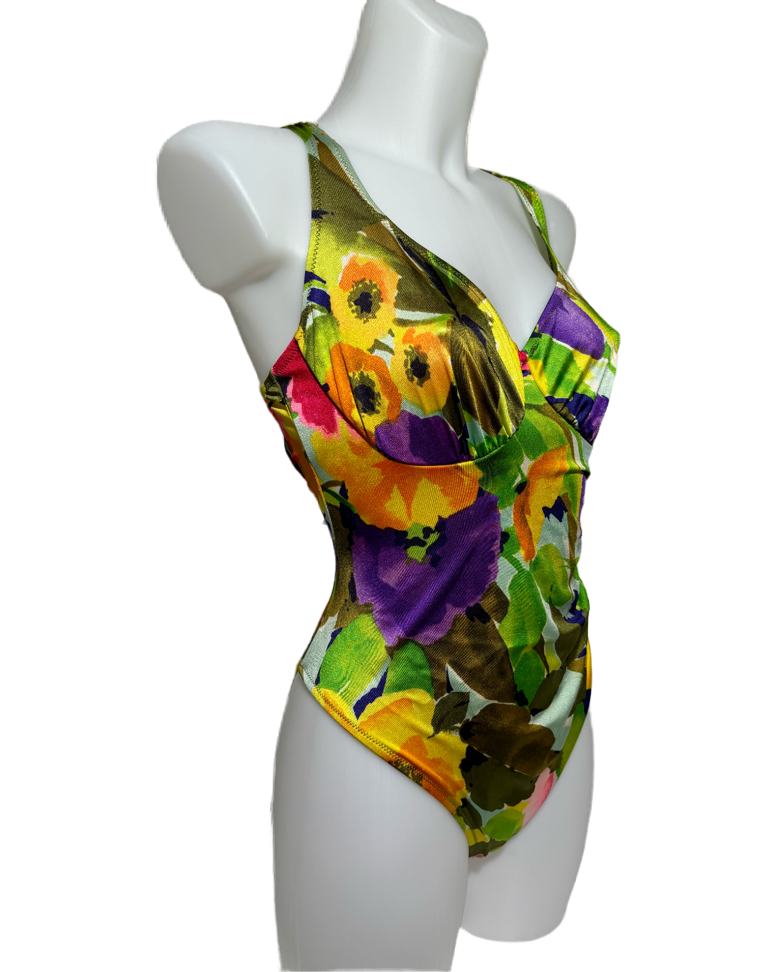 Vivid Abstract 80s Floral Jednodelni Kupaći HELM:VNTG