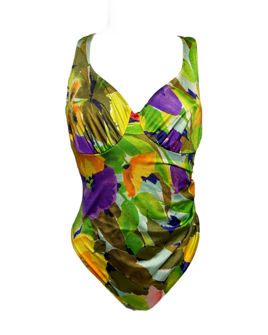 Vivid Abstract 80s Floral Jednodelni Kupaći HELM:VNTG