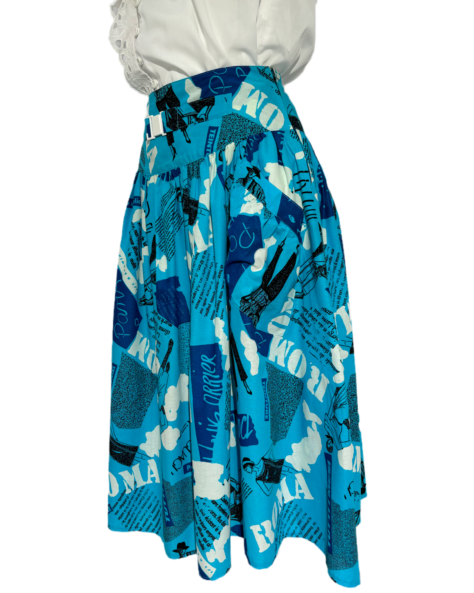 Skyblue Newsprint 90s Suknja HELM:VNTG