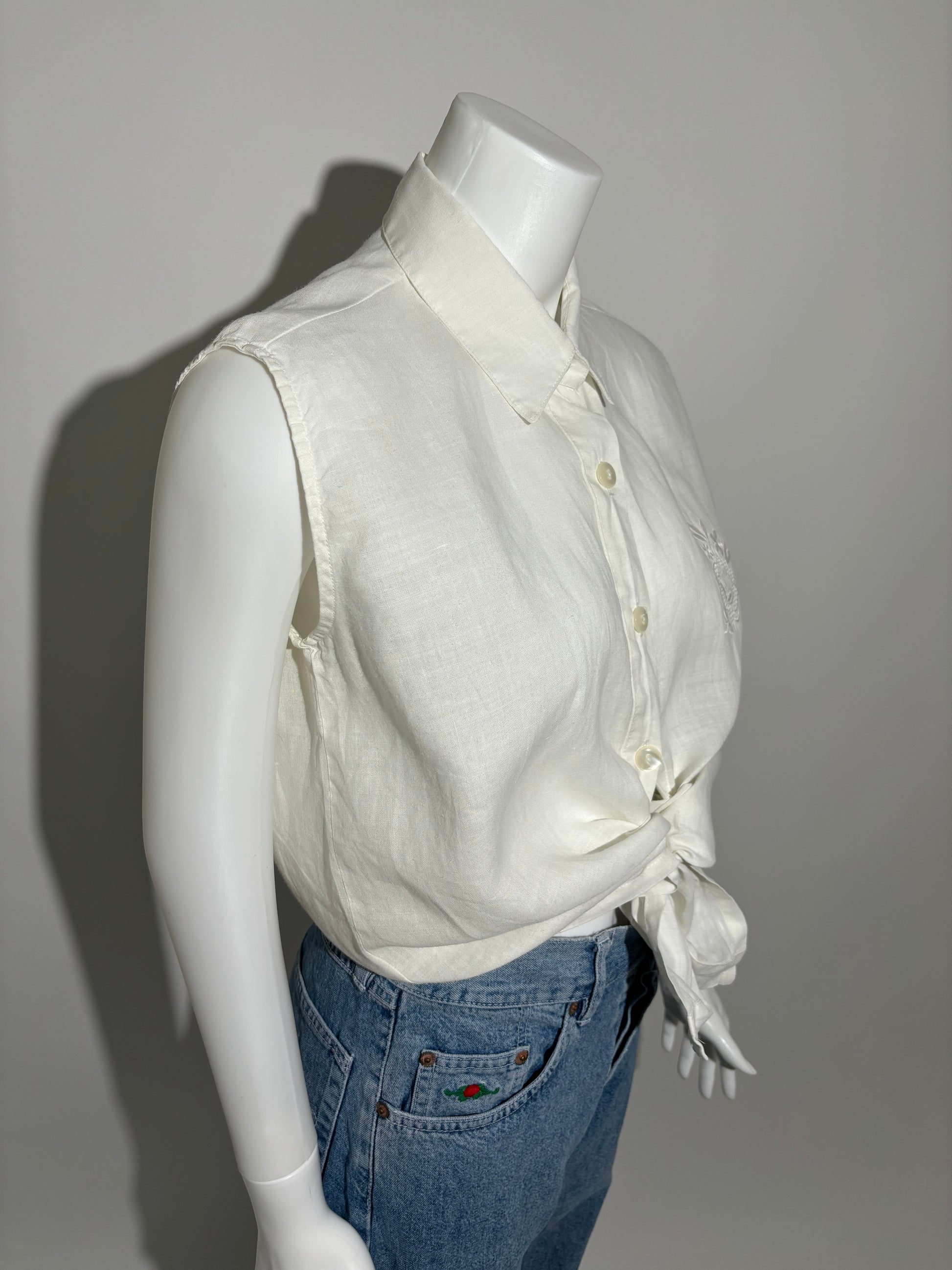 Ivory Tie-Front 90s Casual Bluza HELM:VNTG