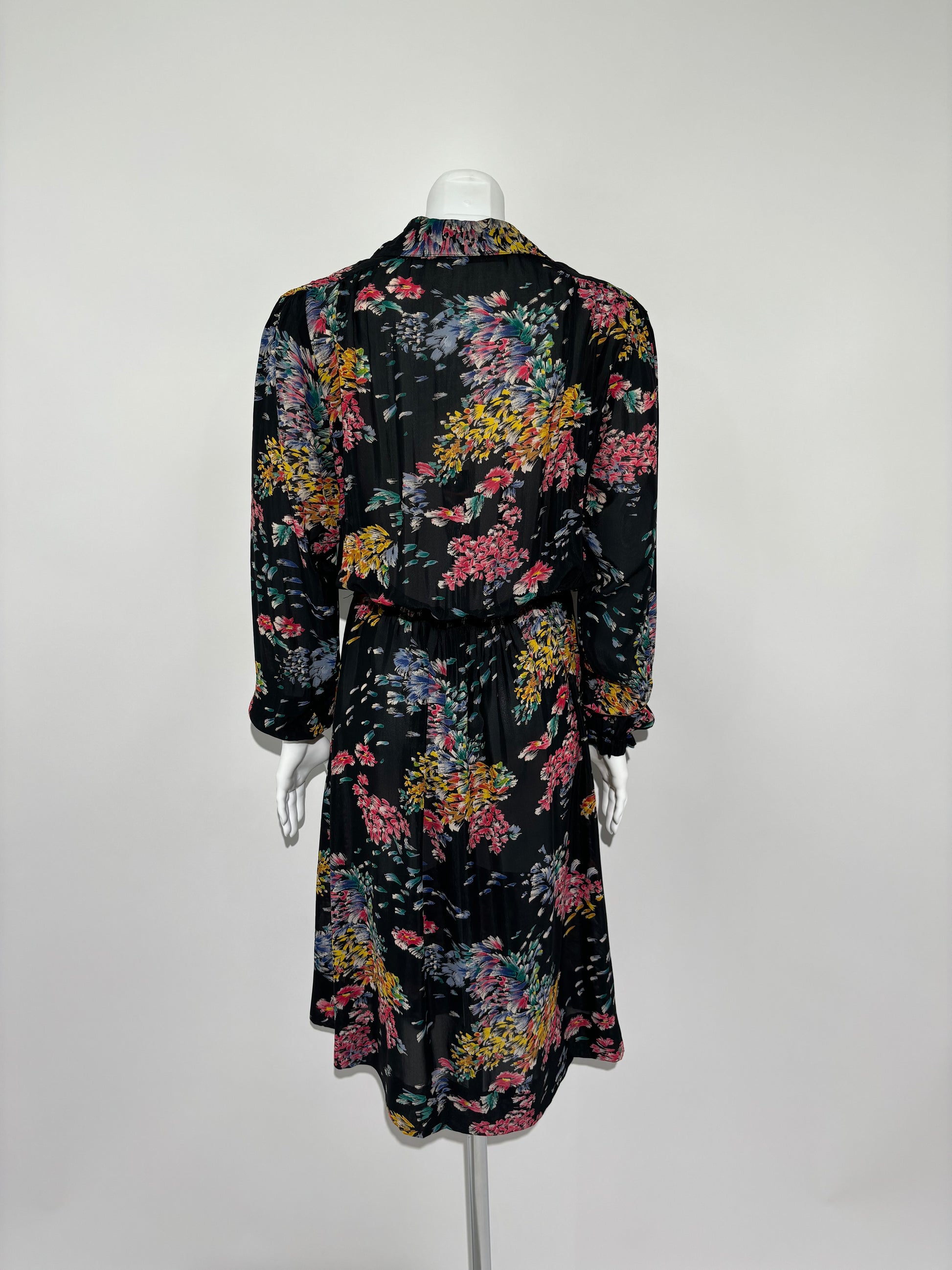 Midnight Bloom 80s Floral Haljina HELM:VNTG