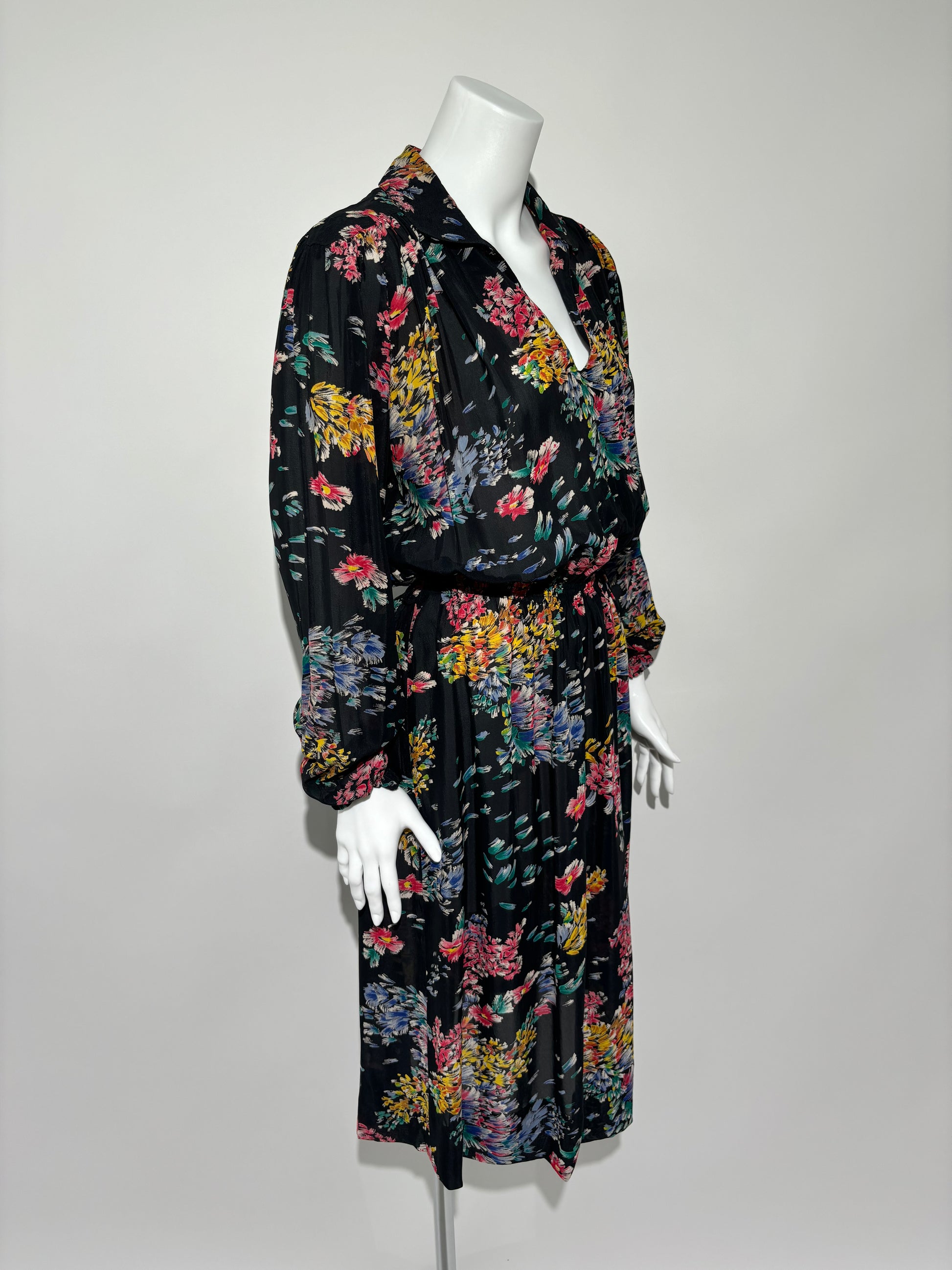 Midnight Bloom 80s Floral Haljina HELM:VNTG