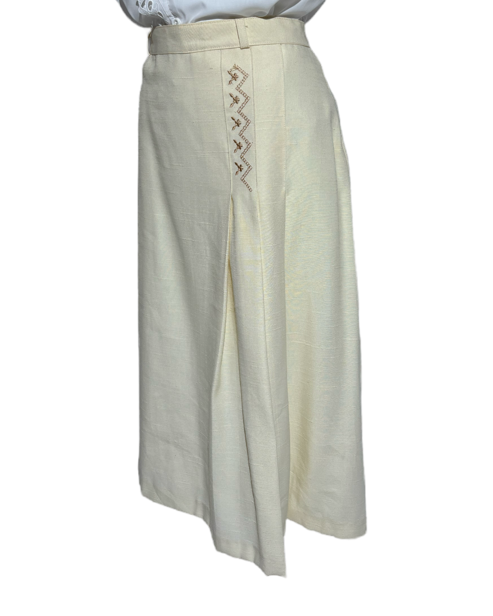 Embroidered Elegance 70s Pleated Suknja HELM:VNTG