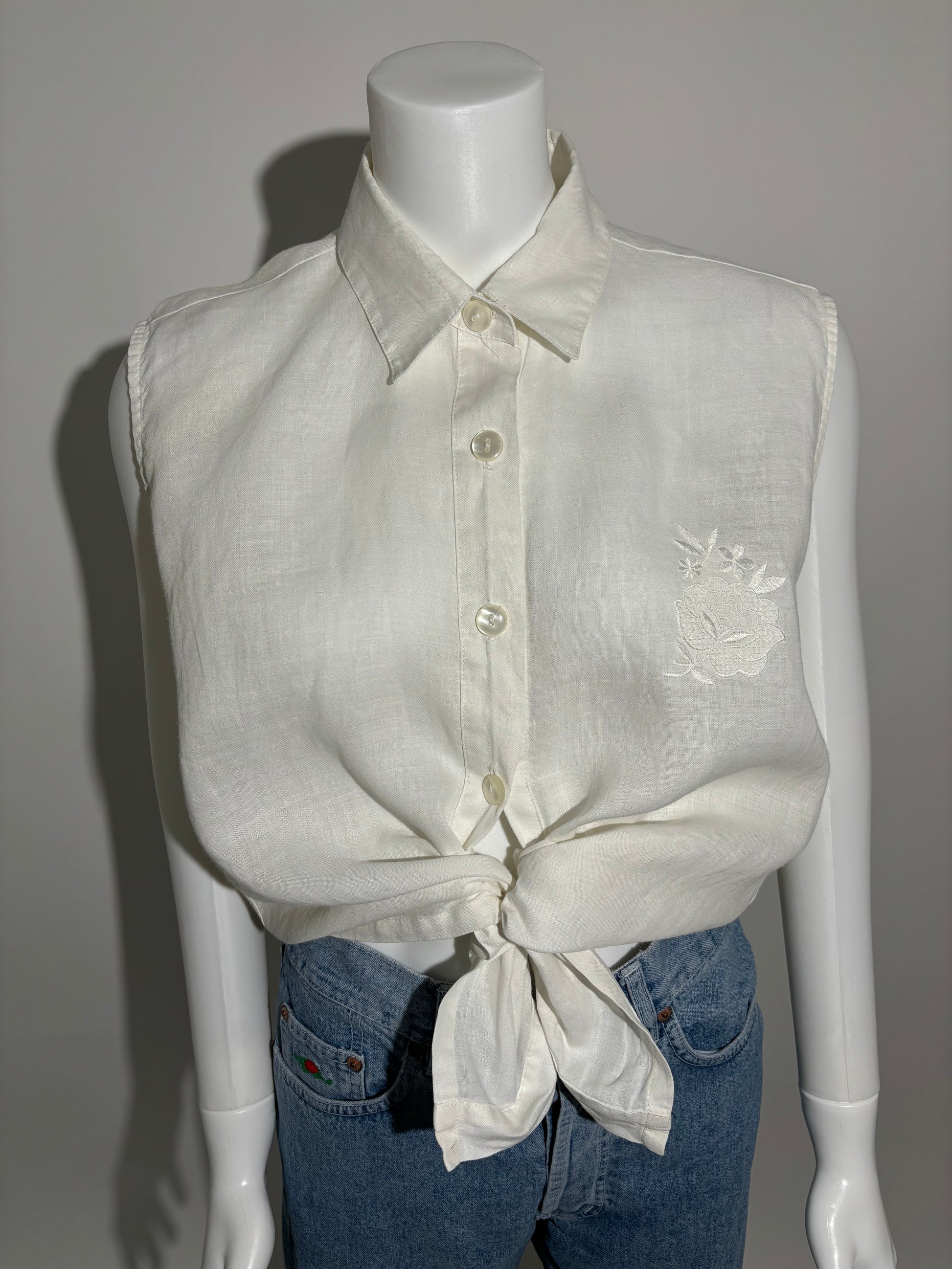 Ivory Tie-Front 90s Casual Bluza HELM:VNTG