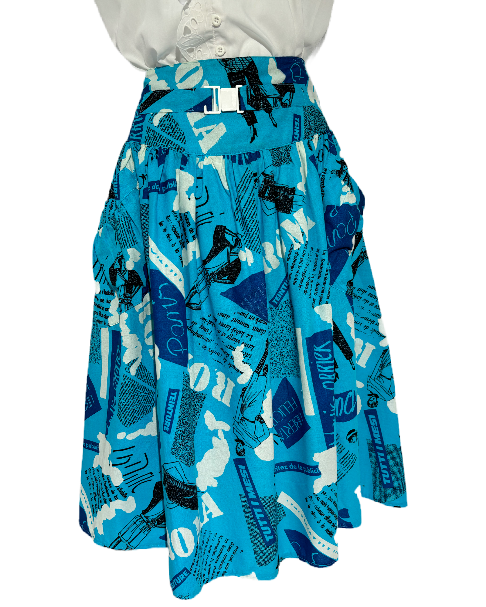 Skyblue Newsprint 90s Suknja HELM:VNTG