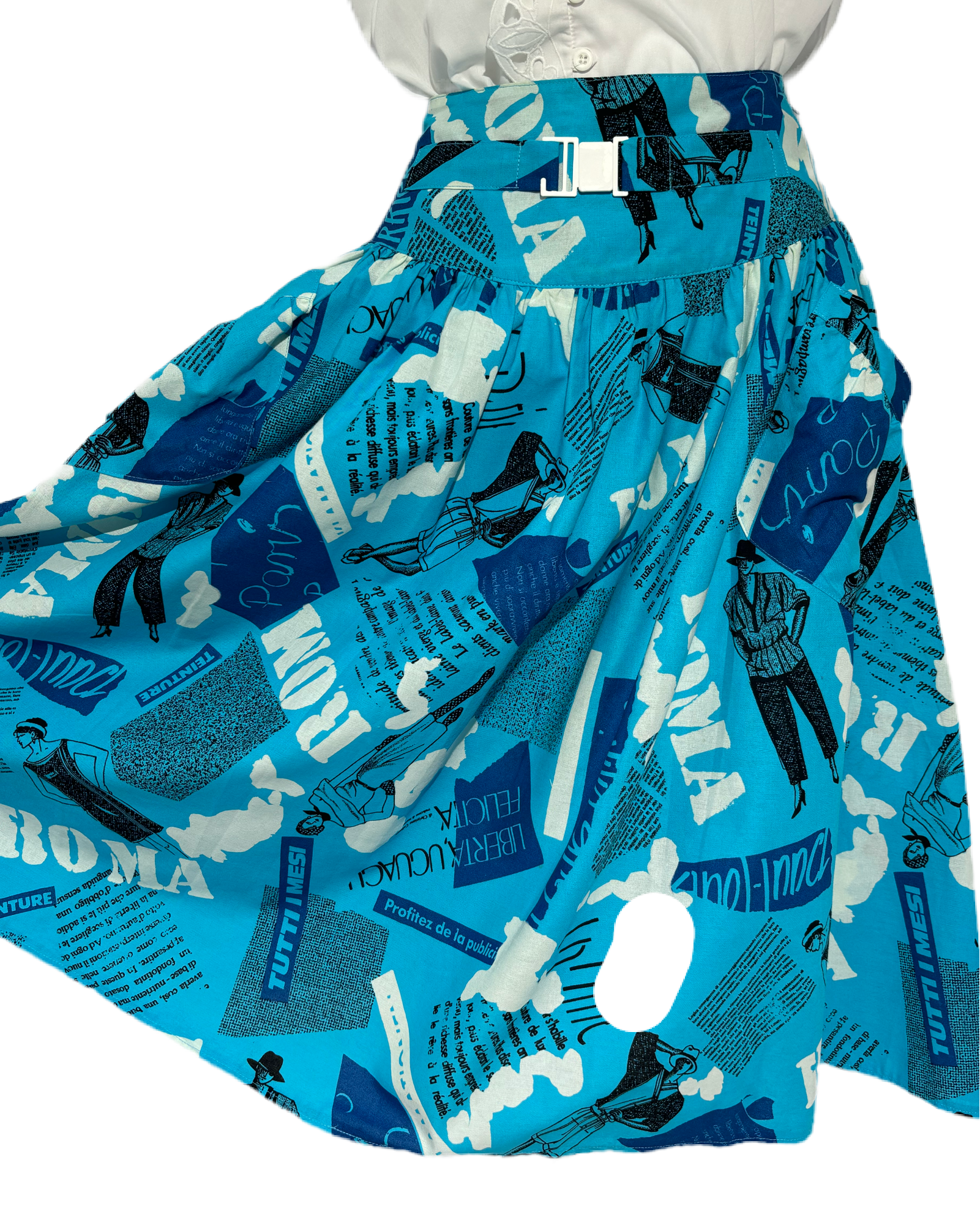 Skyblue Newsprint 90s Suknja HELM:VNTG