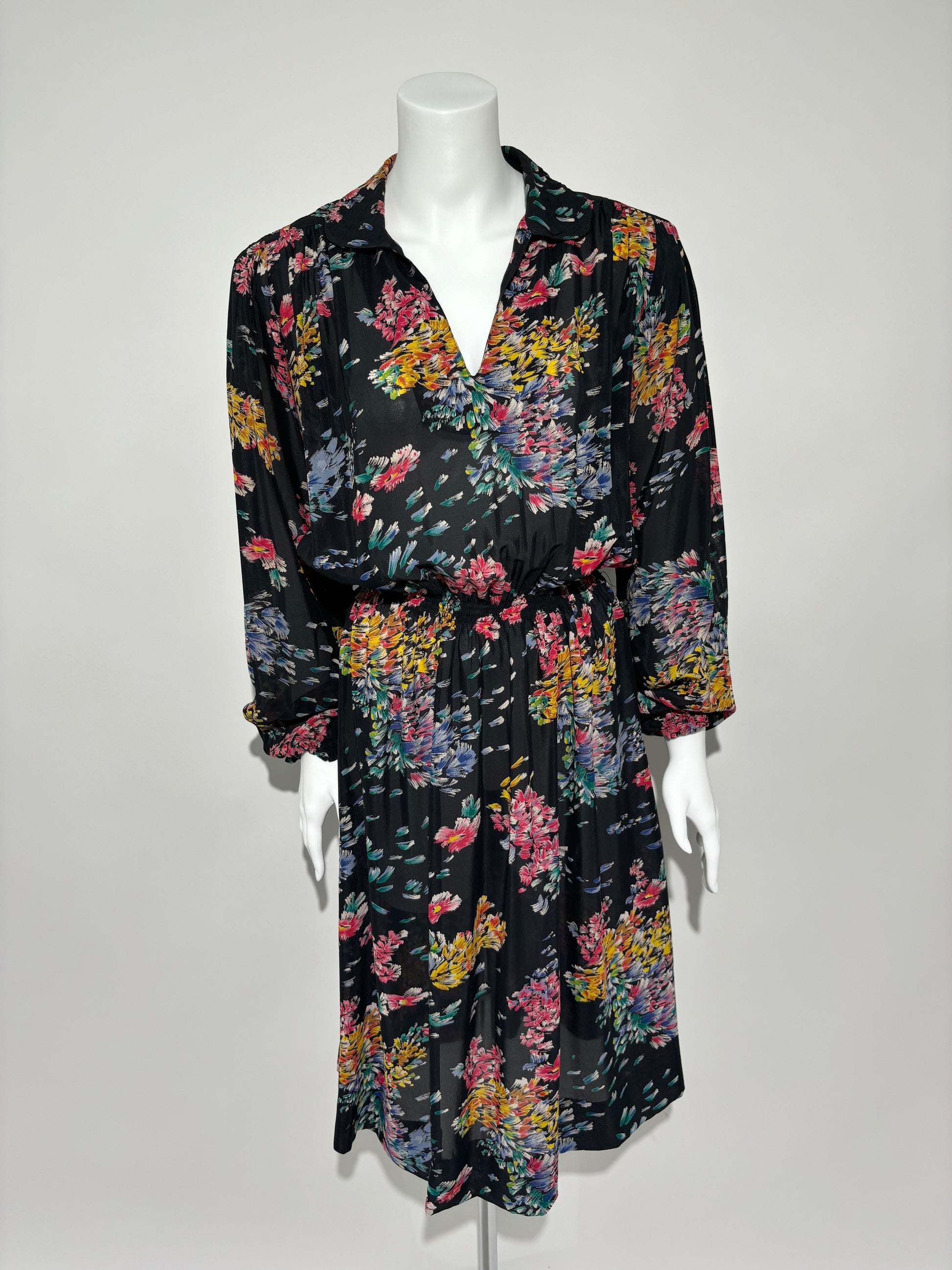 Midnight Bloom 80s Floral Haljina HELM:VNTG