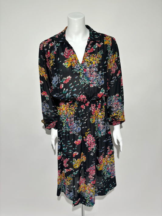 Midnight Bloom 80s Floral Haljina HELM:VNTG