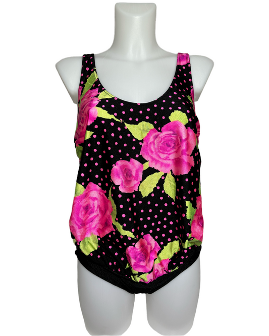 Retro Poka Dot Roses 90s Jednodelni Kupaći HELM:VNTG